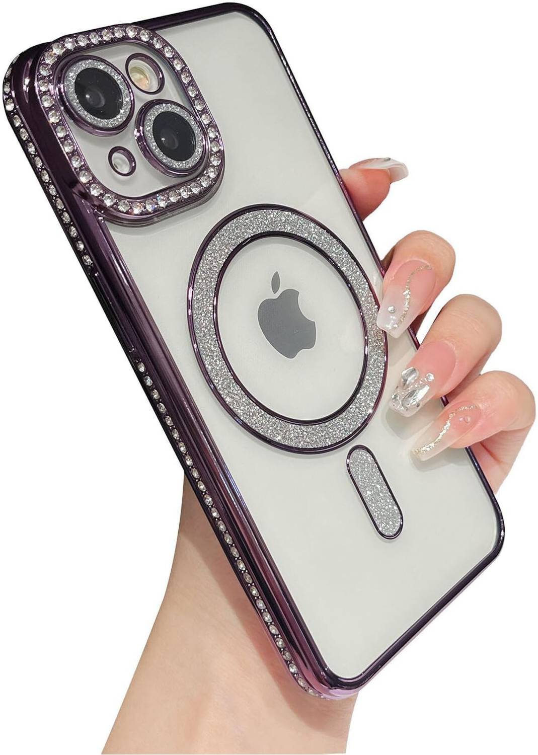 AMEYAA Back Cover for Apple iPhone 15 Magsafe Glitter Diamond Camera Protector,Luxury Plated