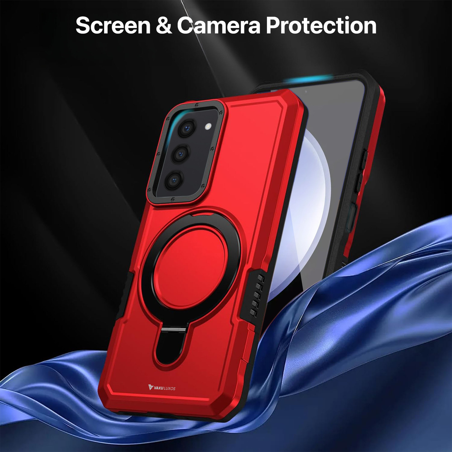 Image of Vaku Luxos Back Cover for Samsung Galaxy S23, Astor Military Grade Case with Rotable Ring Kickstand TPU Cover
