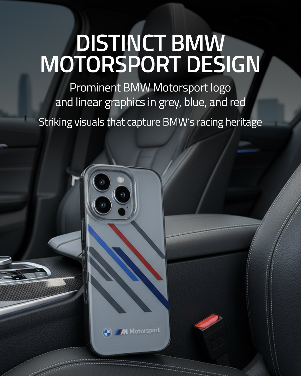 Image of CG Mobile Back Cover for iPhone 16 Pro Max BMW [Official Licensed] Motorsport IML Printed Random Stripes Case