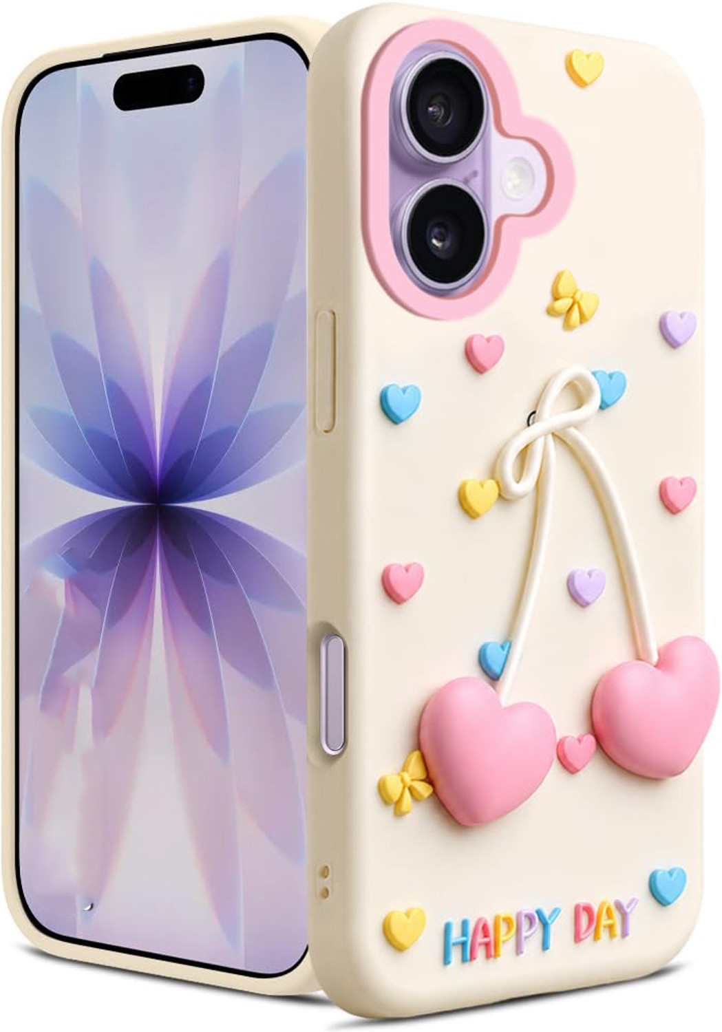 Image of ONCRAVES Back Cover for Apple iPhone 17, Cute 3D Heart Cherry Bow