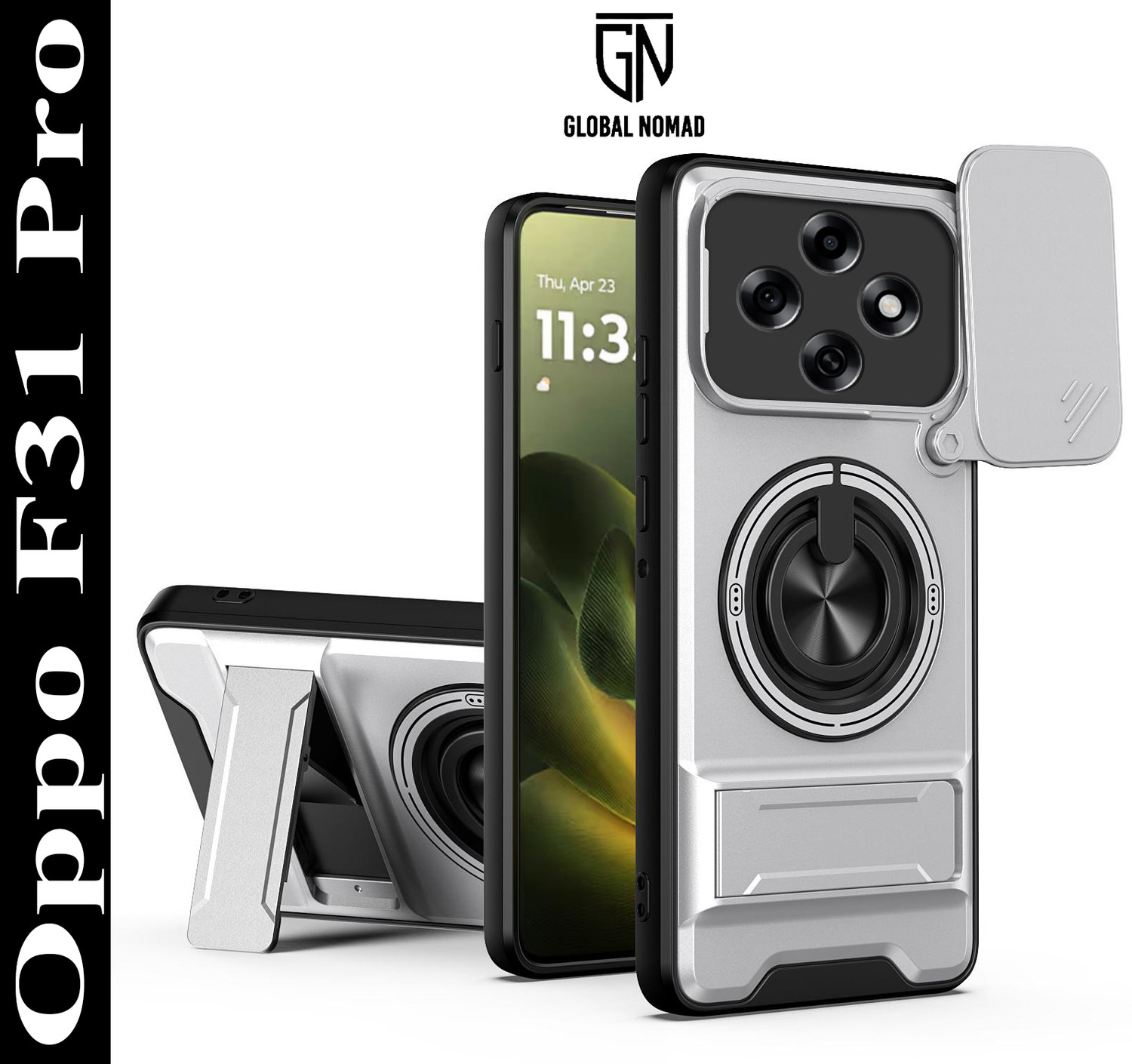 Image of GLOBAL NOMAD Back Cover for OPPO F31 Pro 5G (Silver, Dual Protection, Polycarbonate, Pack of: 1)