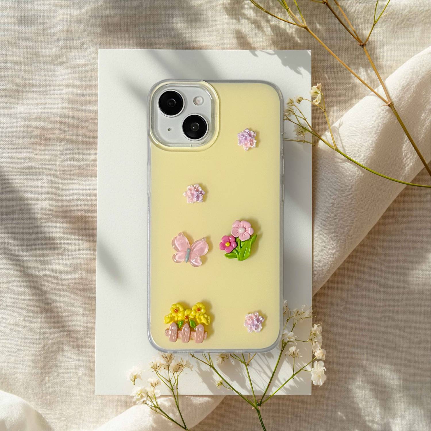 bafaon Back Cover for iPhone 13 Cute Handcrafted Flower & Butterfly 3D Case | Soft TPU Protective Back Cover