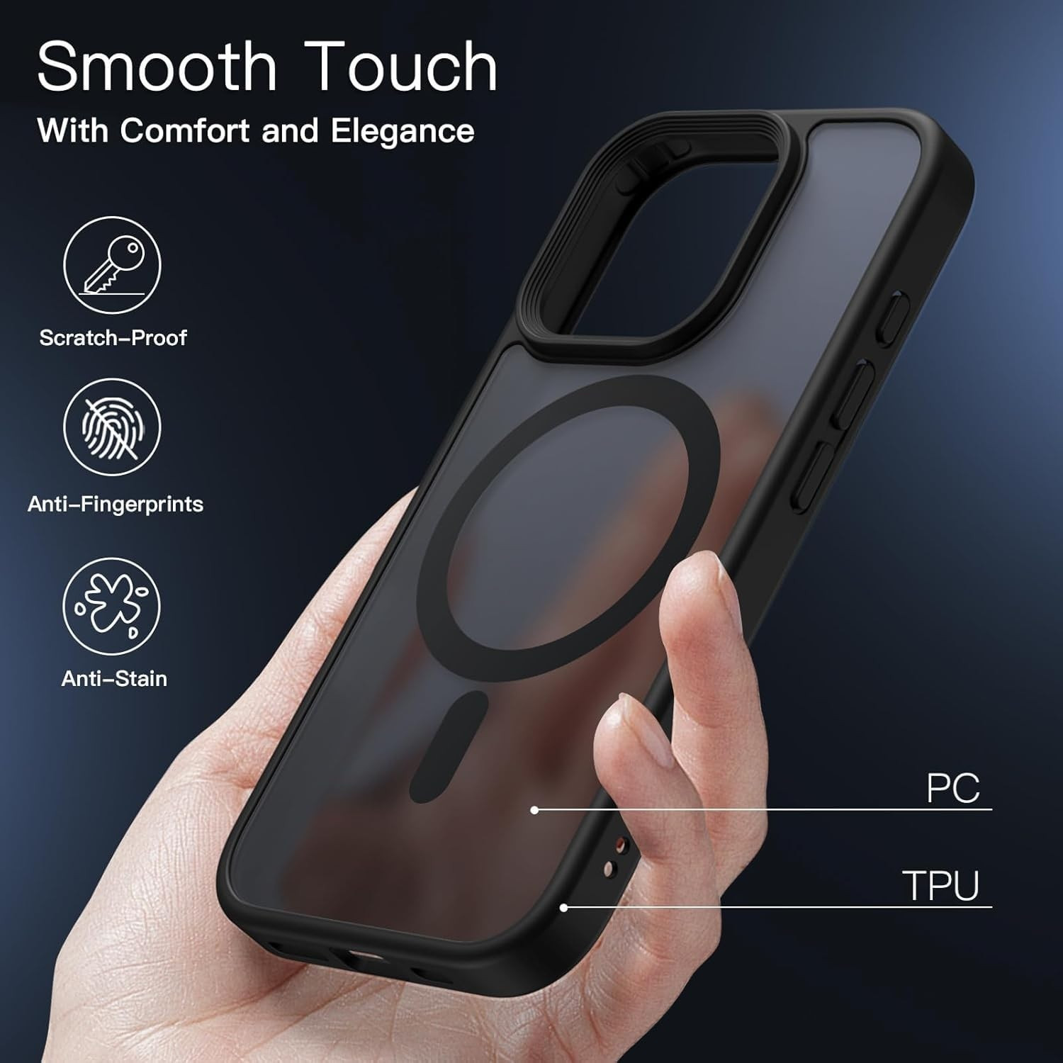 Image of VAPRIF Back Cover for vivo T4x 5G, MagSafe Hybrid Matte Case | Translucent Smoke | Magnetic Shockproof Hard (Black, Matte Finish, Plastic, Silicon, Pack of: 1)