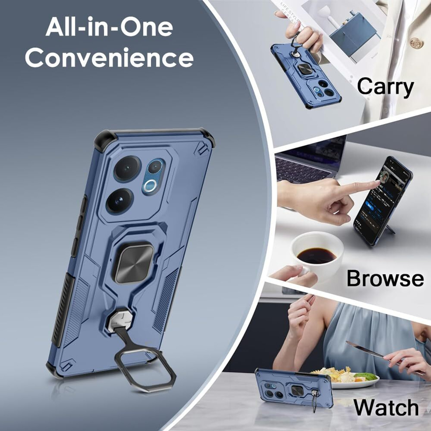 Image of SESS XUSIVE Back Cover for Vivo V60 5G D5 Tough Armor Bumper Back Cover Case - Blue