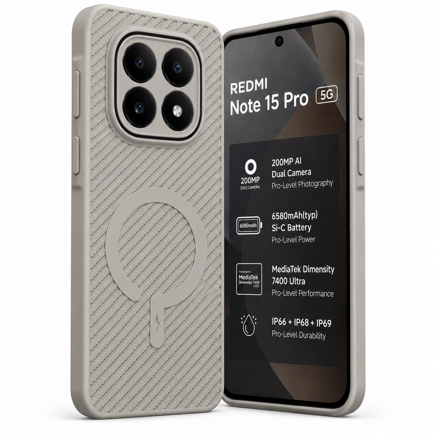 ArmourPro Back Cover for REDMI Note 15 Pro 5G, REDMI Note 15 Pro, Carbon Fiber Magsafe Case