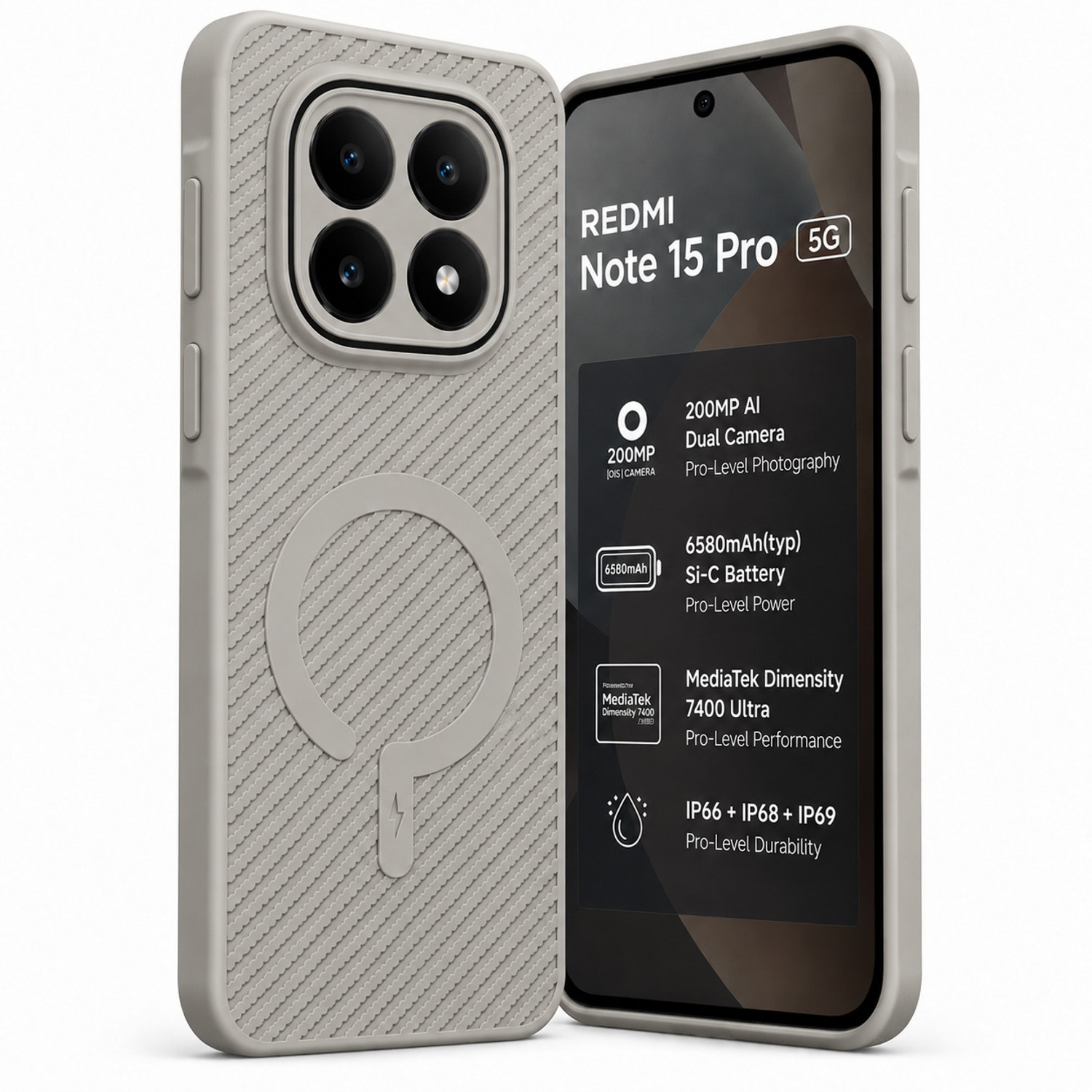 Image of ArmourPro Back Cover for REDMI Note 15 Pro 5G, REDMI Note 15 Pro, Carbon Fiber Magsafe Case
