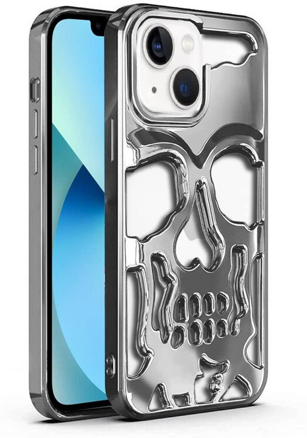 AmericHome Hollow Skull Pattern iPhone 13 Back Cover Silver