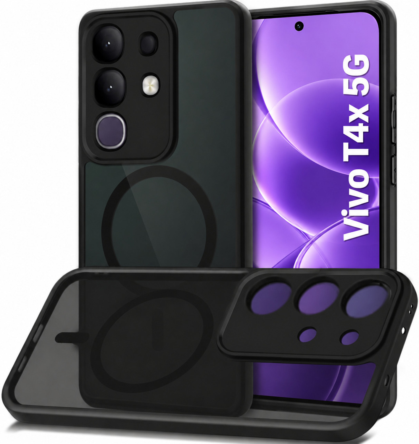 Image of VAPRIF Back Cover for vivo T4x 5G, MagSafe Hybrid Matte Case | Translucent Smoke | Magnetic Shockproof Hard (Black, Matte Finish, Plastic, Silicon, Pack of: 1)