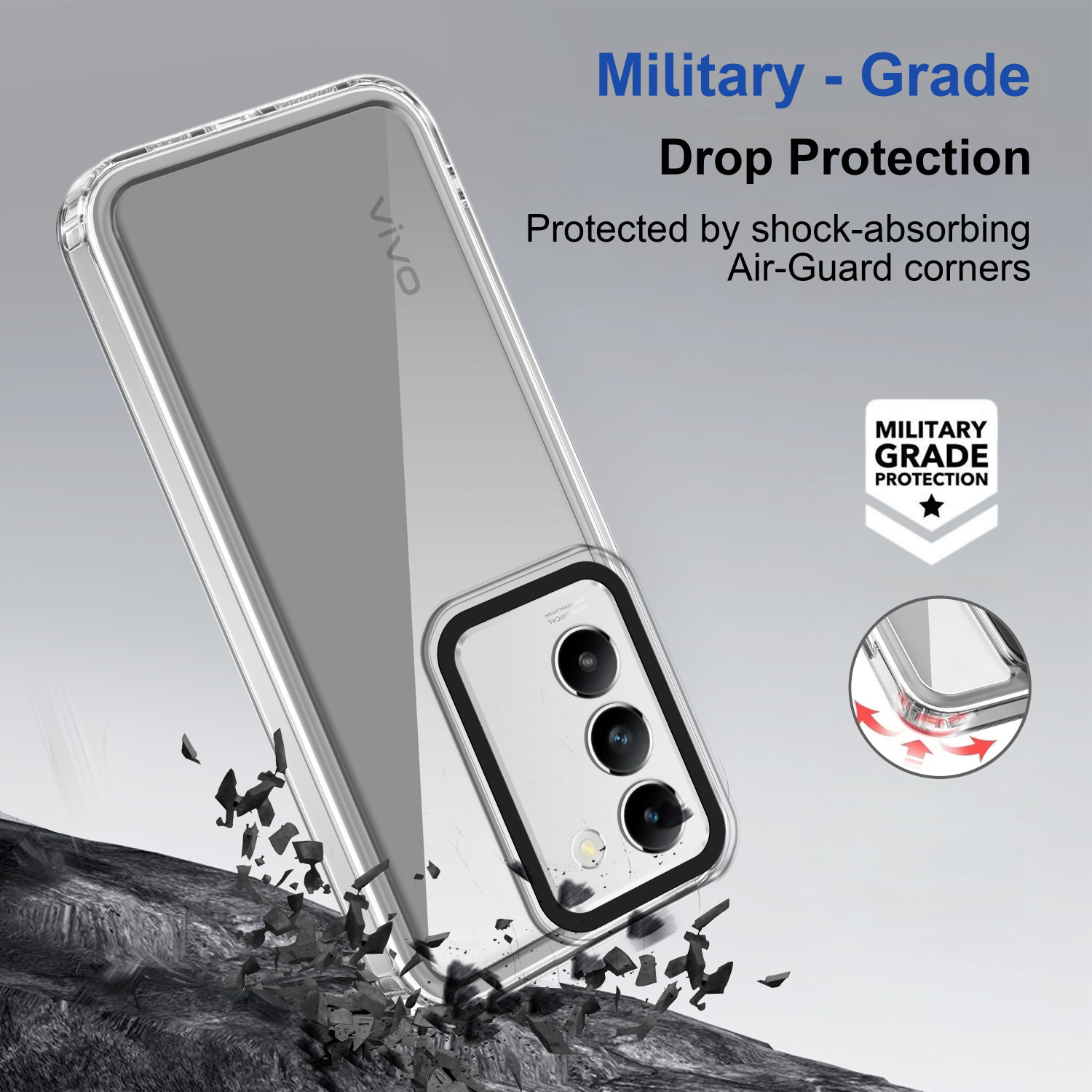 Image of GLOBAL NOMAD Back Cover for vivo T3 5G (Transparent, Grip Case, Thermoplastic Polyurethane, Pack of: 1)