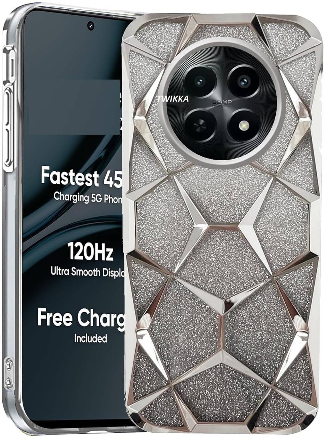 AMEYAA Back Cover for Oppo F29 Pro 5G Luxury Electroplated Geometric 3D Cube Diamond Bling Shiny Soft Cover