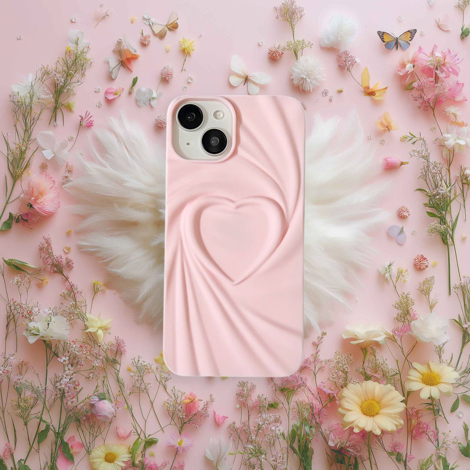 bafaon Back Cover for Apple iPhone 15 Stylish 3D Heart Embossed Back Cover | Soft Silicone Case