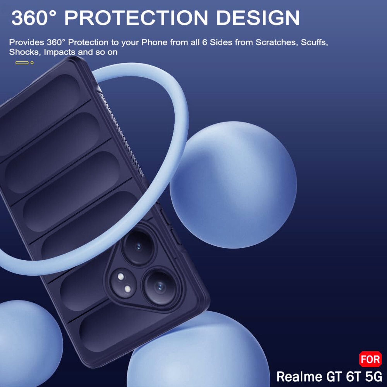 Image of Micvir Back Cover for Realme GT 6T 5G (Blue, 3D Case, Silicon, Pack of: 1)
