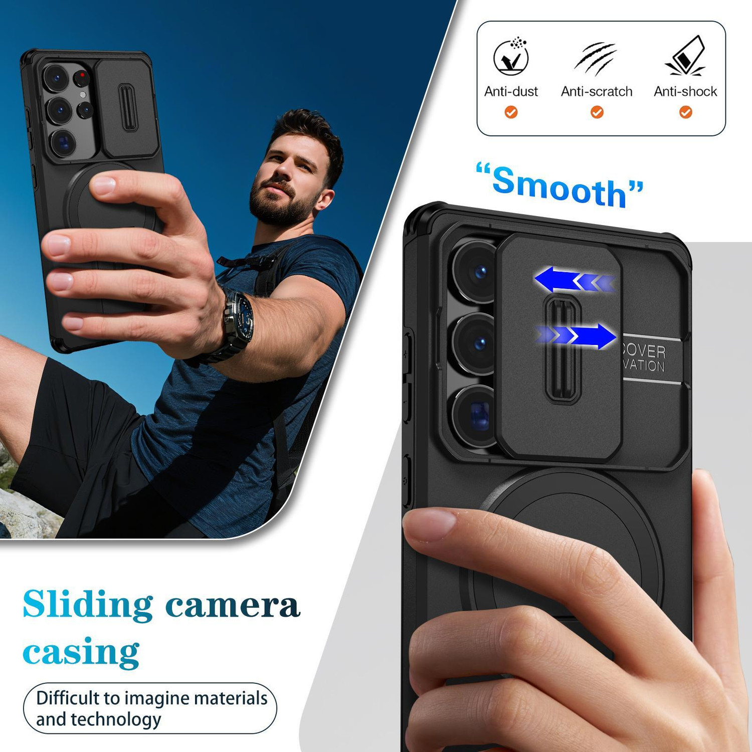 Image of ShieldTech Back Cover for Samsung Galaxy S25 Ultra 5G, Stand Shockproof Magsafe (Black, Magsafe, Polycarbonate, Thermoplastic Polyurethane, Pack of: 1)