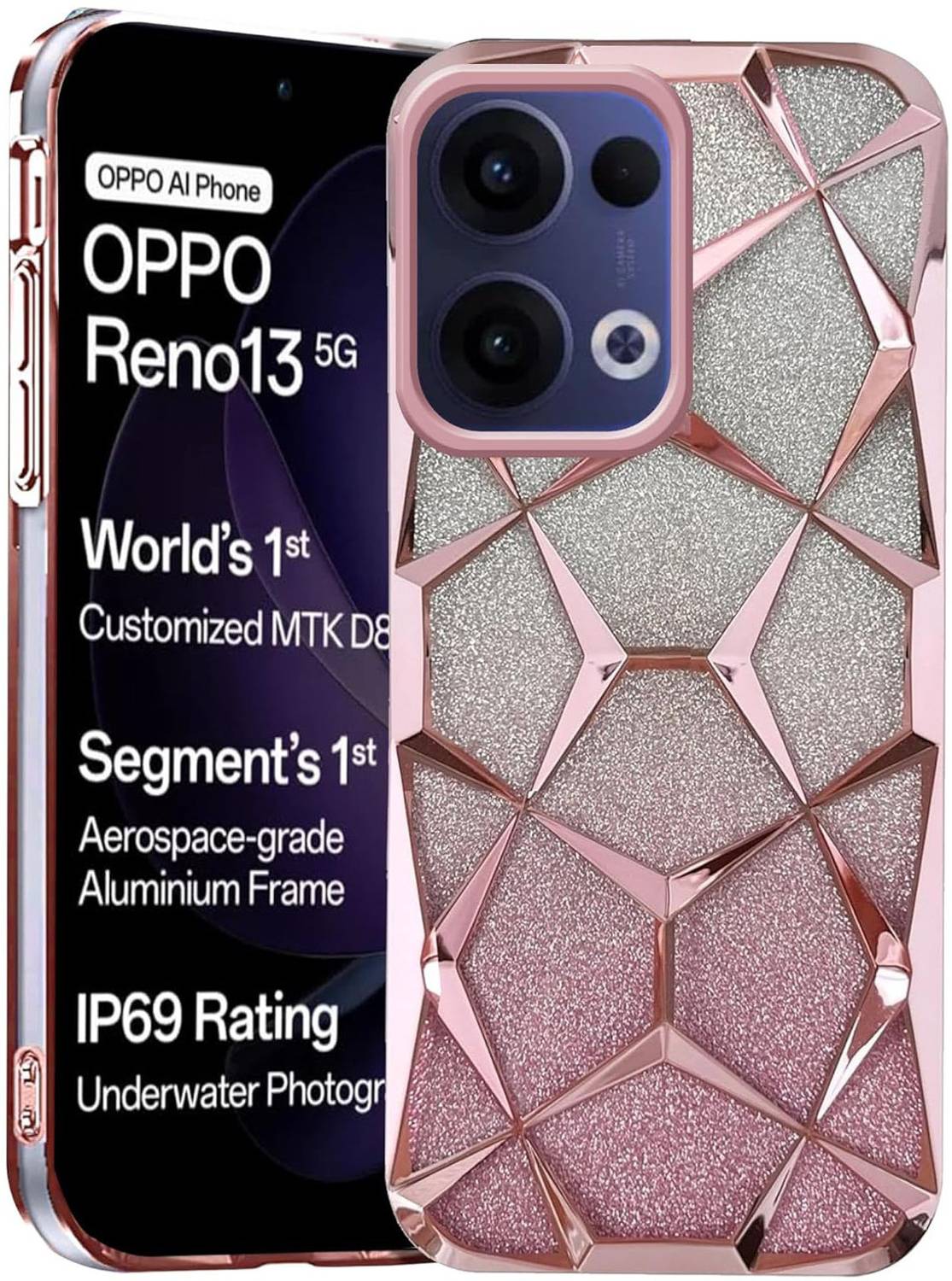AMEYAA Back Cover for Oppo Reno 13 5G Luxury Electroplated Geometric 3D Cube Diamond Bling Shiny Soft Cover