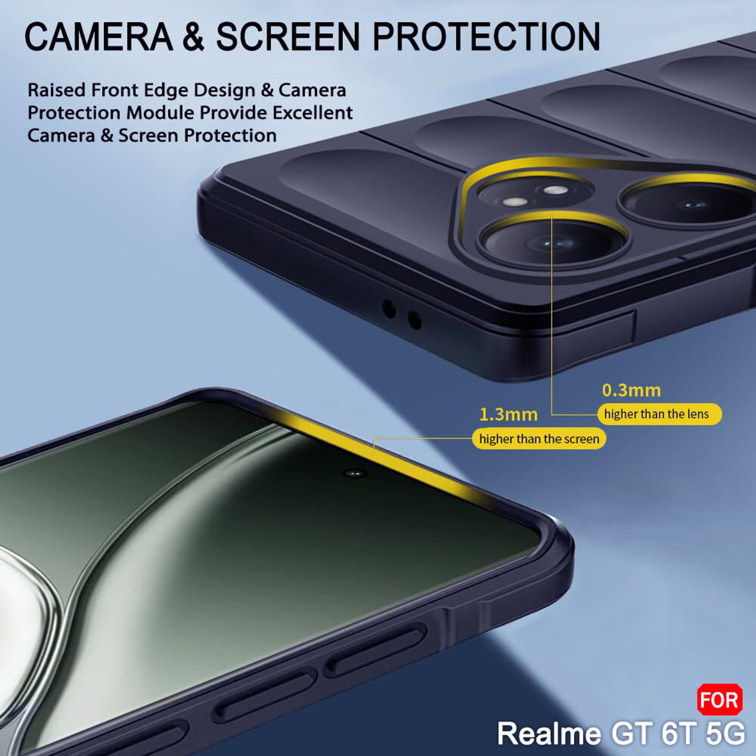 Image of Micvir Back Cover for Realme GT 6T 5G (Blue, 3D Case, Silicon, Pack of: 1)
