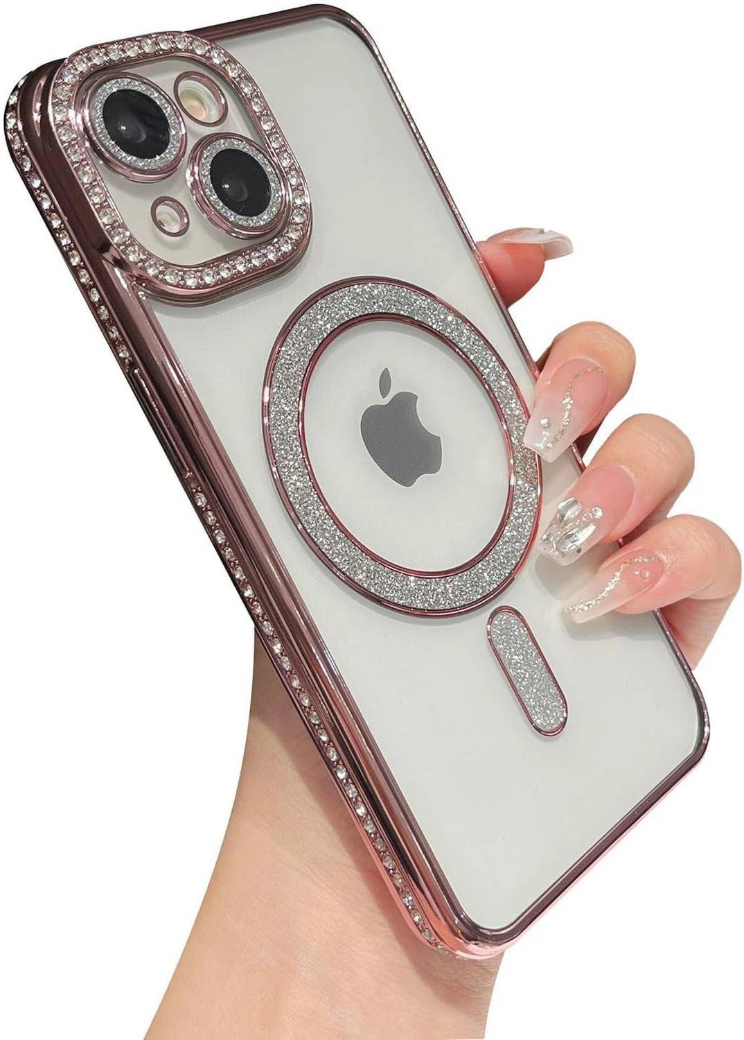AMEYAA Back Cover for Apple iPhone 14 Plus Magsafe Glitter Diamond Camera Protector,Luxury Plated
