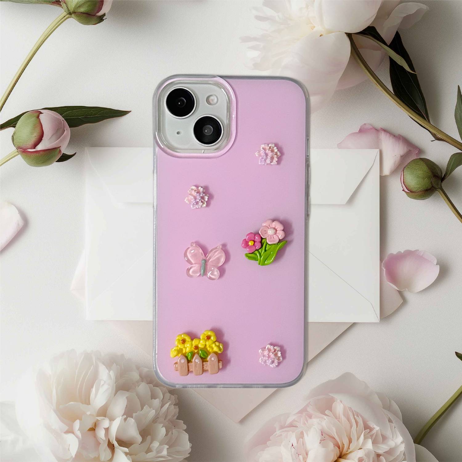 bafaon Back Cover for iPhone 13 Cute Handcrafted Flower & Butterfly 3D Case | Soft TPU Protective Back Cover