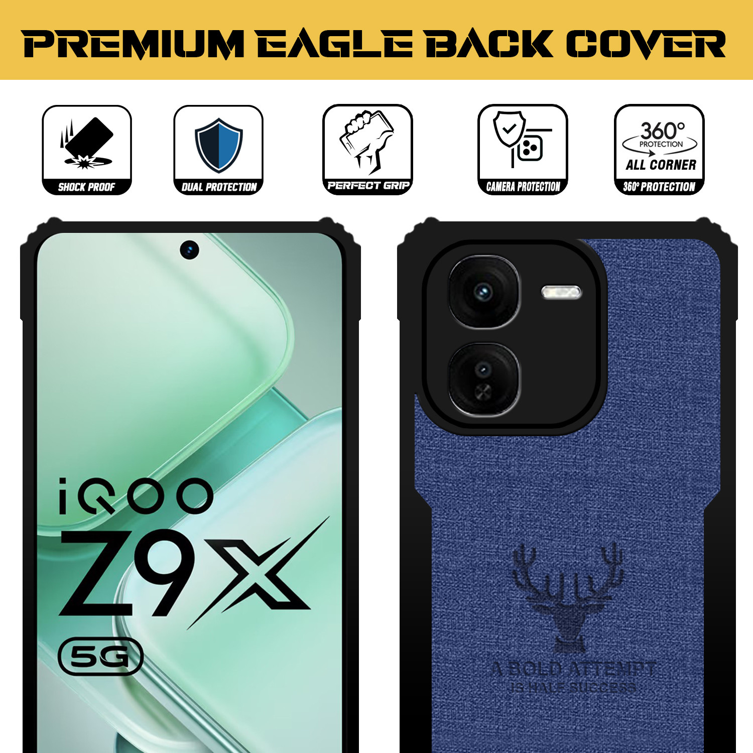 Image of Roxel Back Cover for IQOO Z9X |Vegan PU Leather |Deer Case|Four Side Edges & Camera Lens Protection