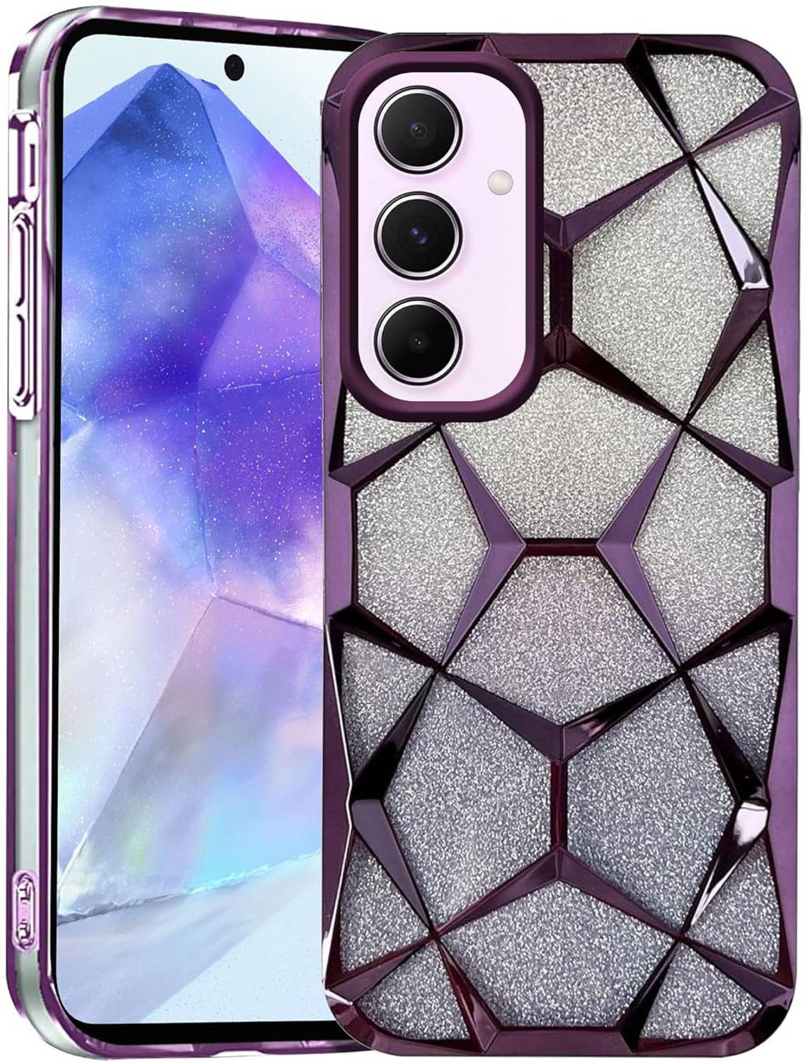 AMEYAA Back Cover for Samsung Galaxy A35 Luxury Electroplated Geometric 3D Cube Diamond Bling Shiny Soft Cover