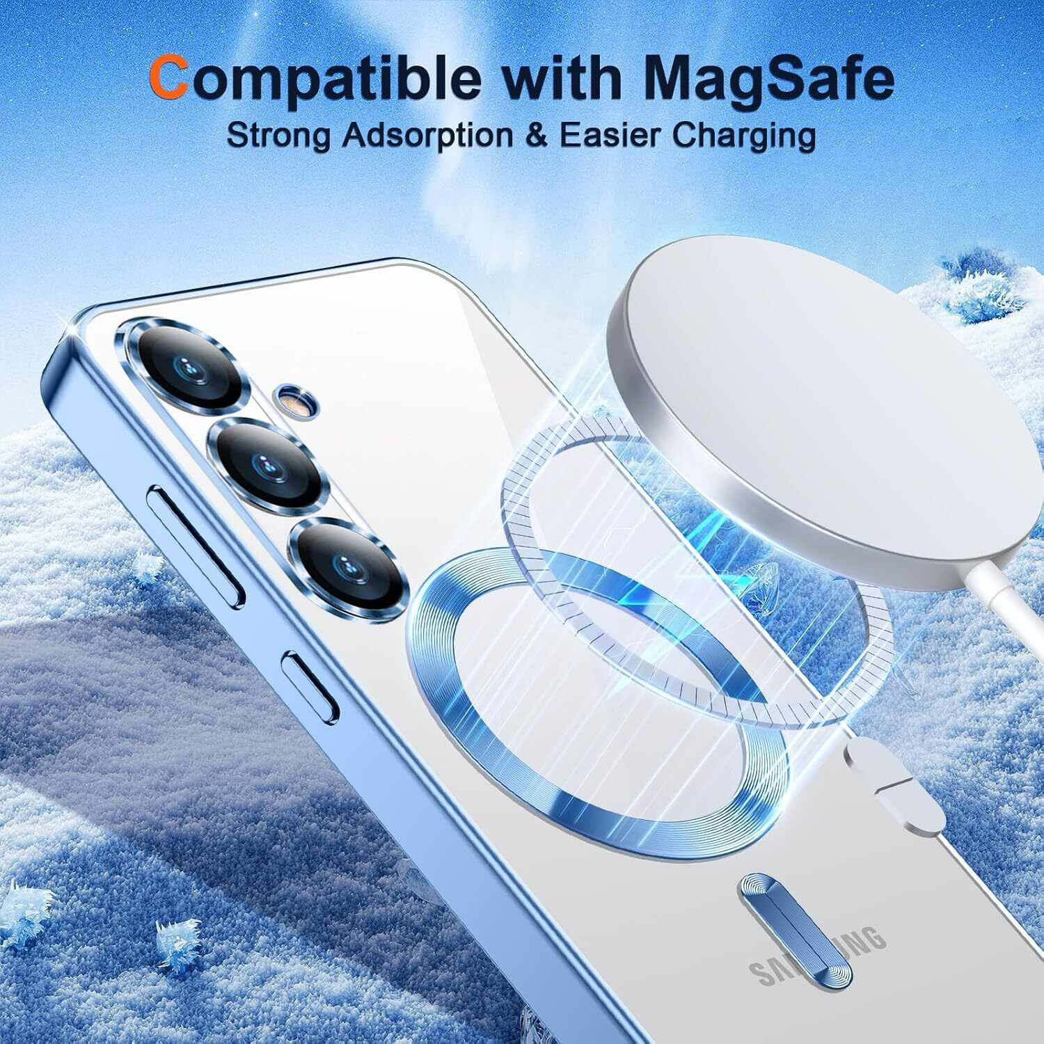 Image of VONZEE Back Cover for Samsung Galaxy A36 Magnetic Built-in Camera Lens Protector, Electroplated Clear Case