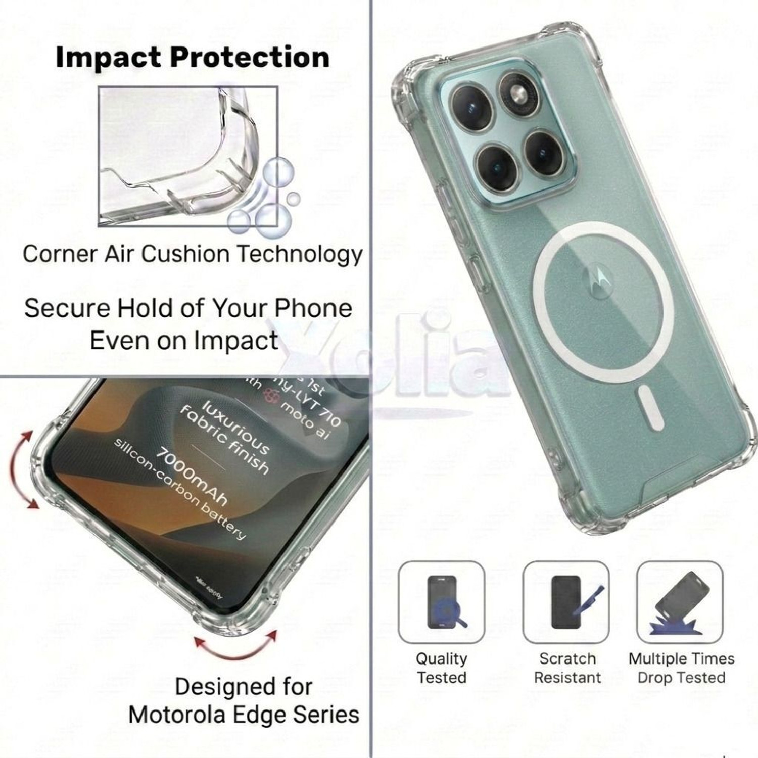 Image of Xolia Back Cover for Motorola Edge 70 Fusion 5G (Transparent, Shock Proof, Polycarbonate, Silicon, Pack of: 1)