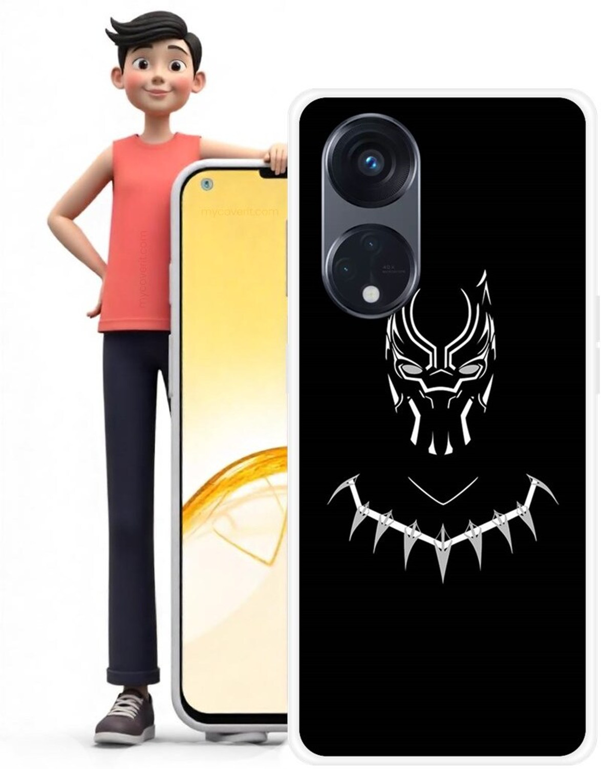 Image of MOBIFLY Back Cover for OPPO Reno8T 5G, Black, Panther, Wakanda, SuperHero, 87