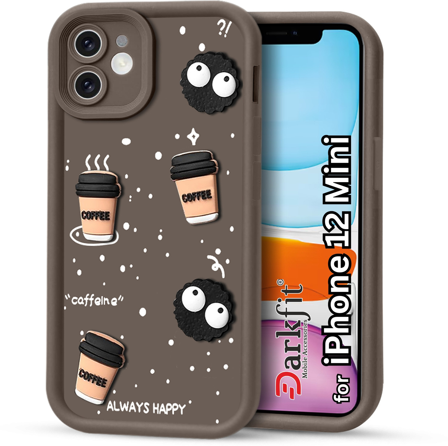 Image of DARKFIT Back Cover for Apple iPhone 12 Mini, 3D Coffee Design Case