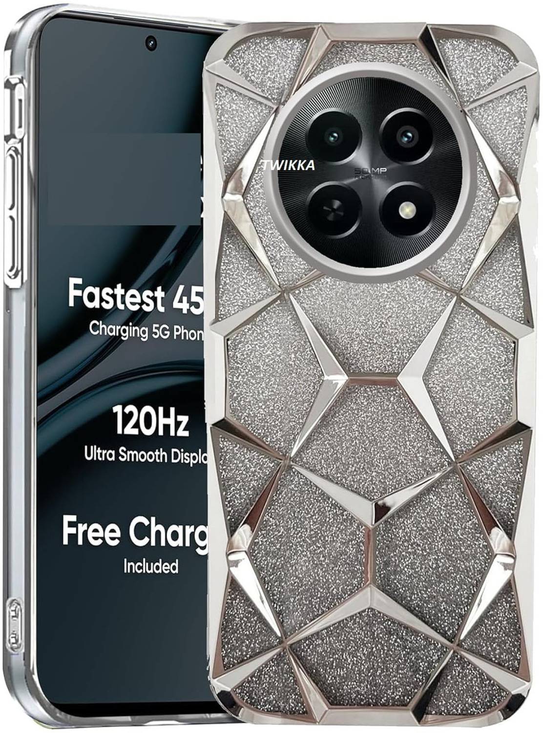 AMEYAA Back Cover for Oppo F29 5G Luxury Electroplated Geometric 3D Cube Diamond Bling Shiny Soft Cover