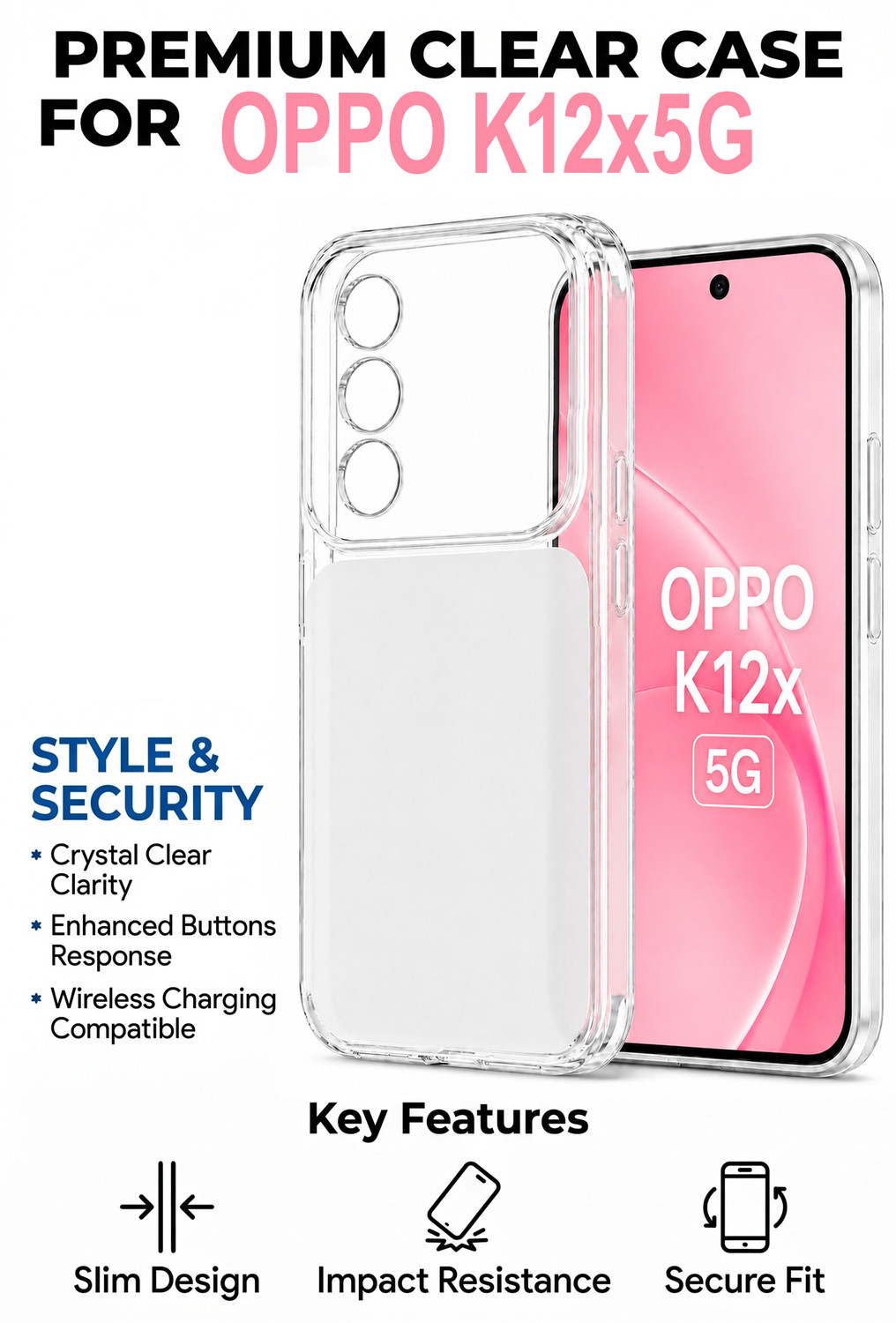 Image of VAPRIF Back Cover for Oppo K12x 5G, Semi Clear Matte Transparent | Shockproof Protective | Camera Protection