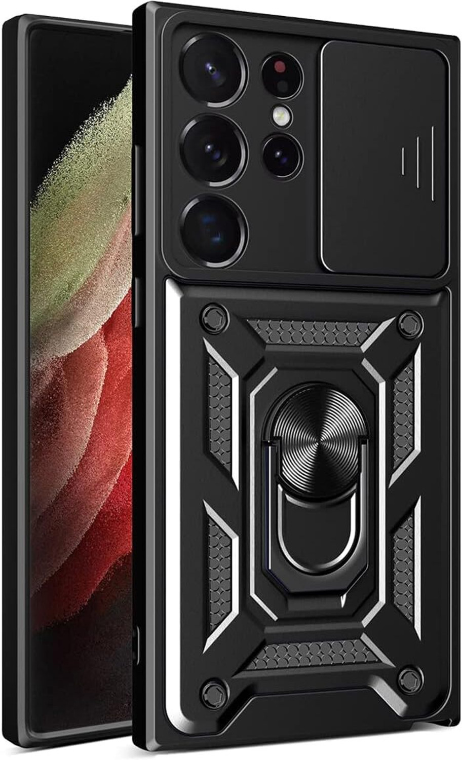 Image of Casewilla Back Cover for Samsung Galaxy S23 Ultra (Black, Slider, Rubber, Plastic, Pack of: 1)