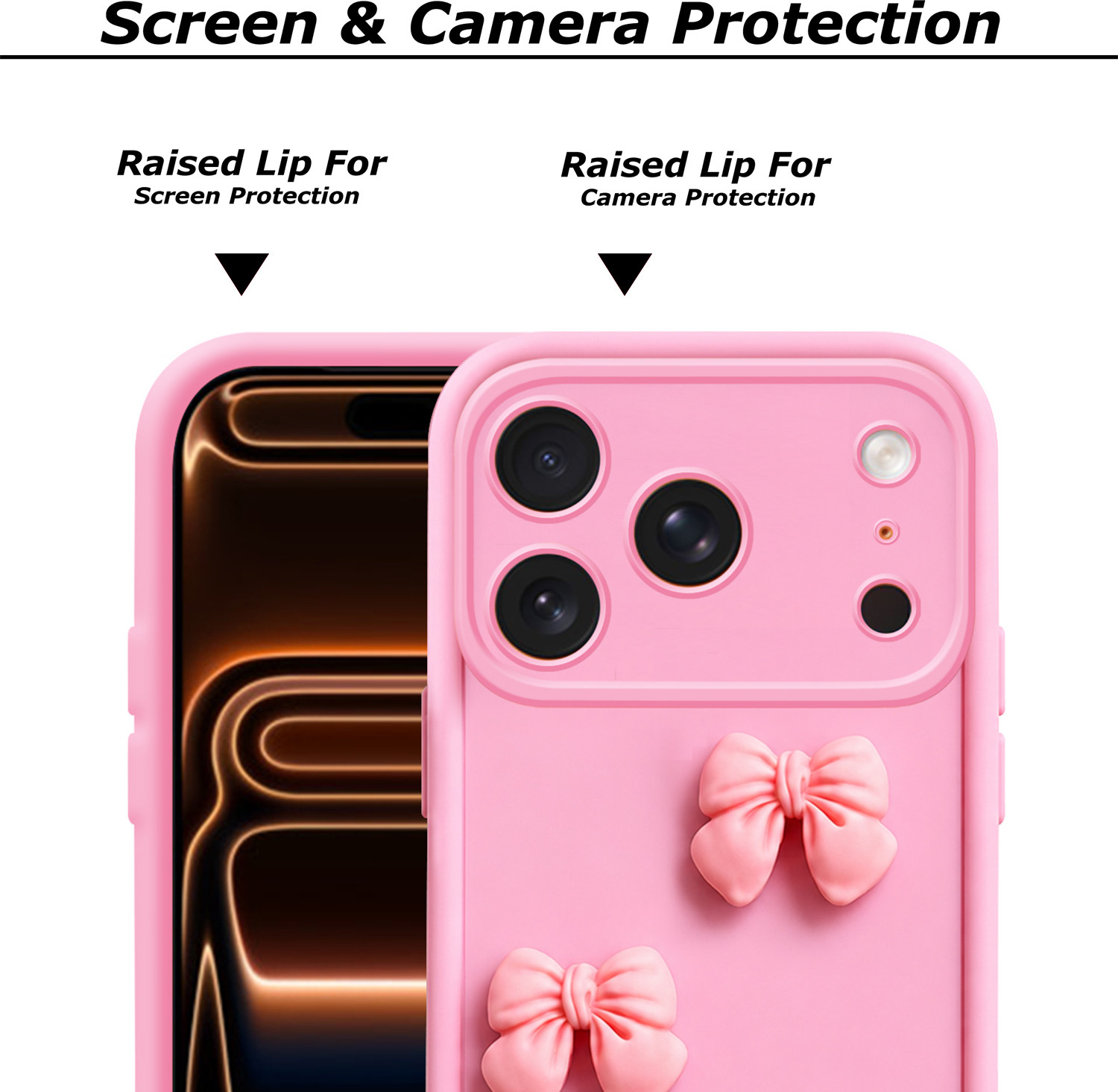 Image of MagicTrap Back Cover for Apple iPhone 17 Pro Cute 3D Bow Design Camera Protection Lightweight Slim Cover for Girls