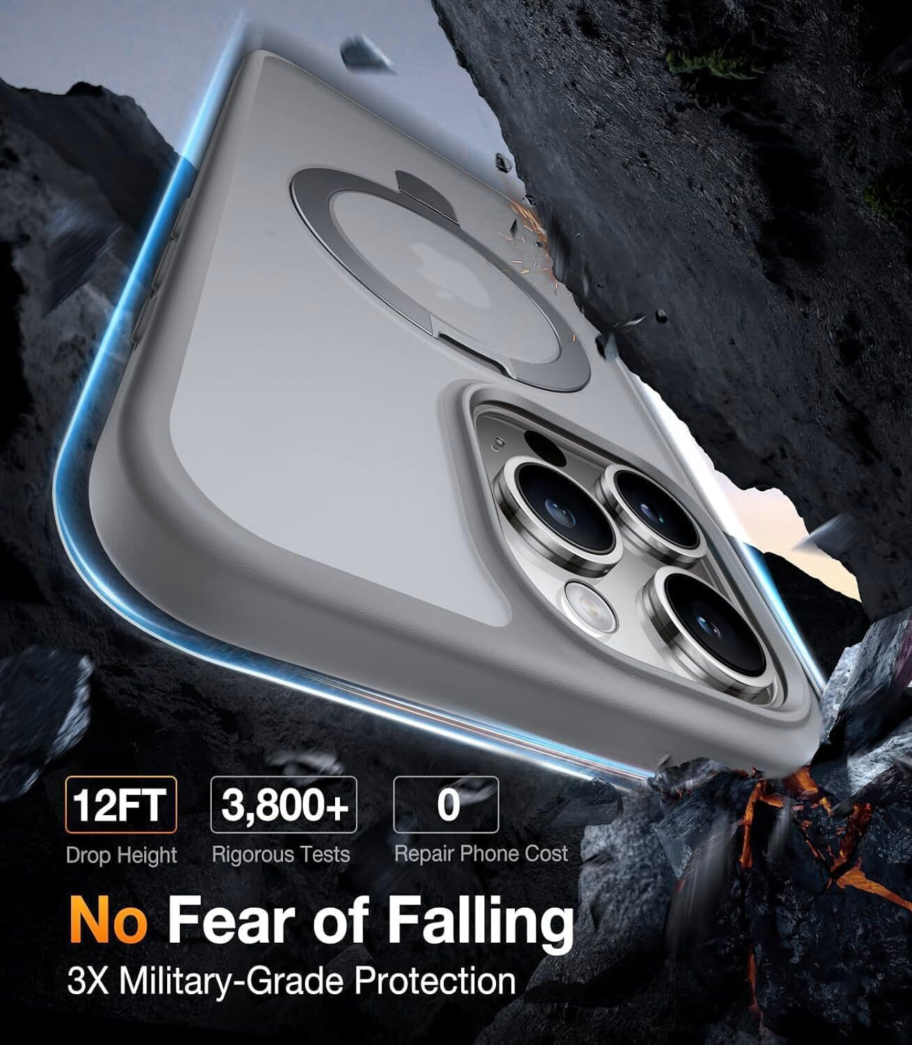 Image of AIBEX Back Cover for Apple iPhone 15 Pro|Kickmag With Magnetic Ring Alloy Kickstand | Mag-Safe Compatible