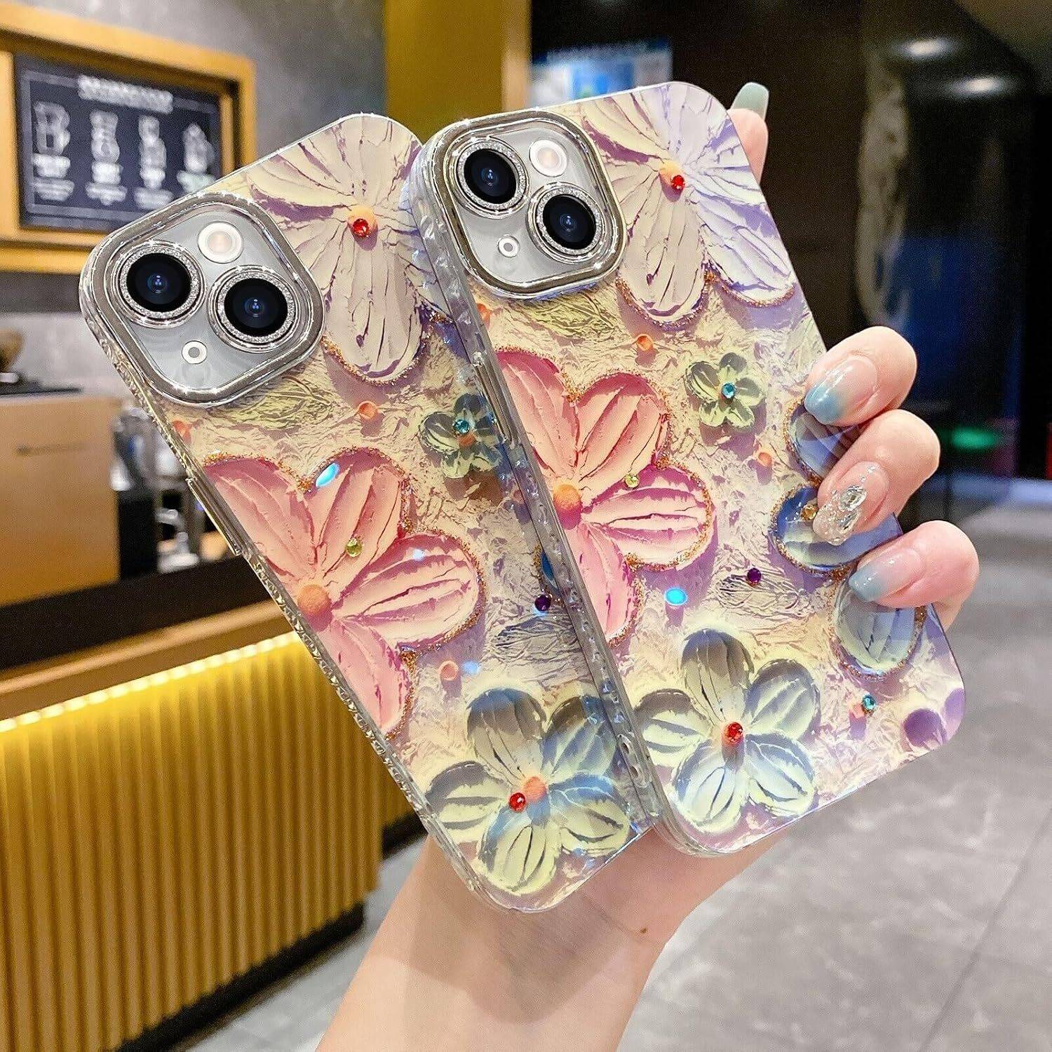 AEETZ Back Cover for iPhone 15 3d Cute Silicone Flower Plating