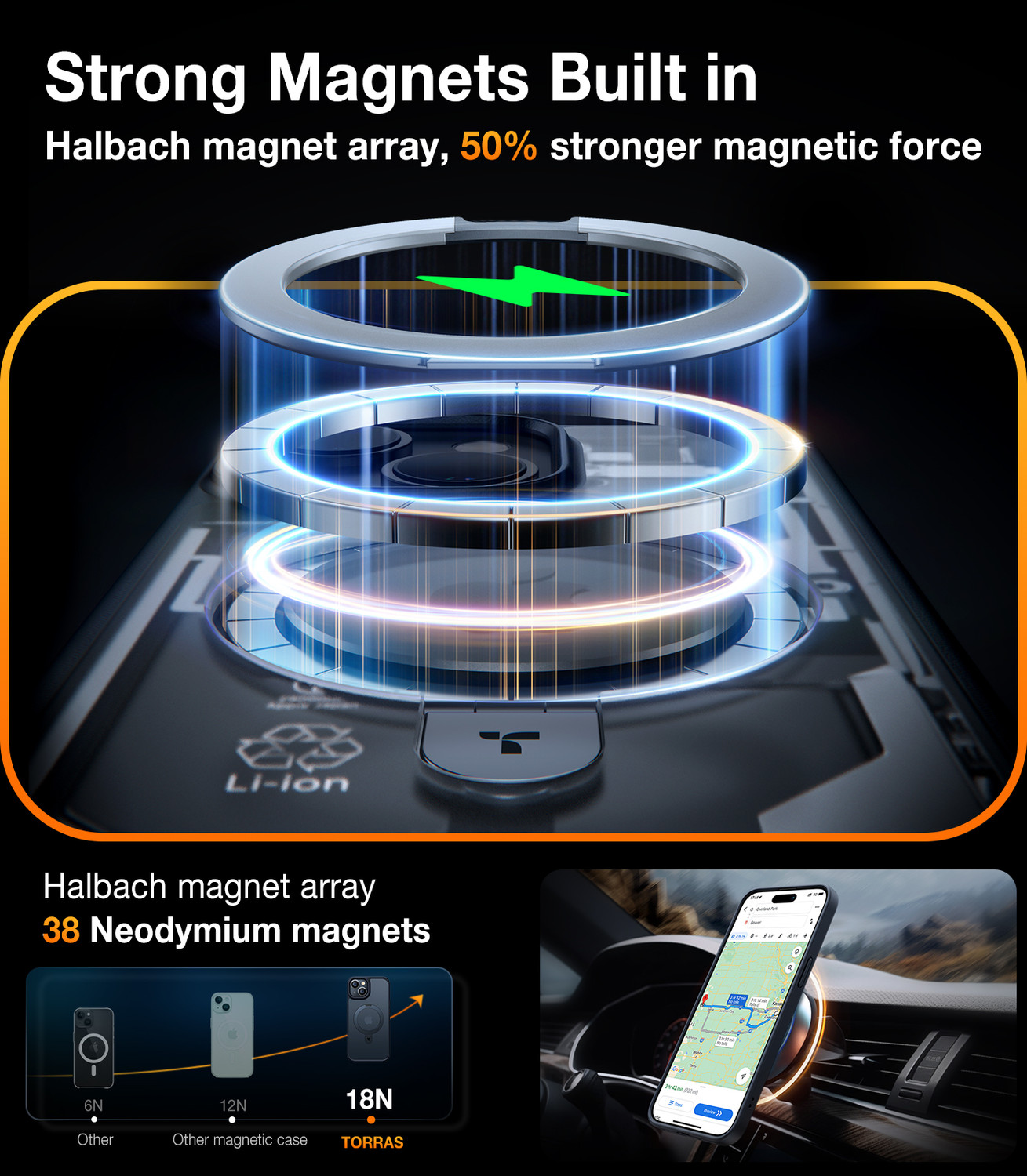 Image of Torras Back Cover for iPhone 15 Ultra Magnetic Ostand Fit For MagSafe, Ring Holder, Military-Grade, Slim, Matte