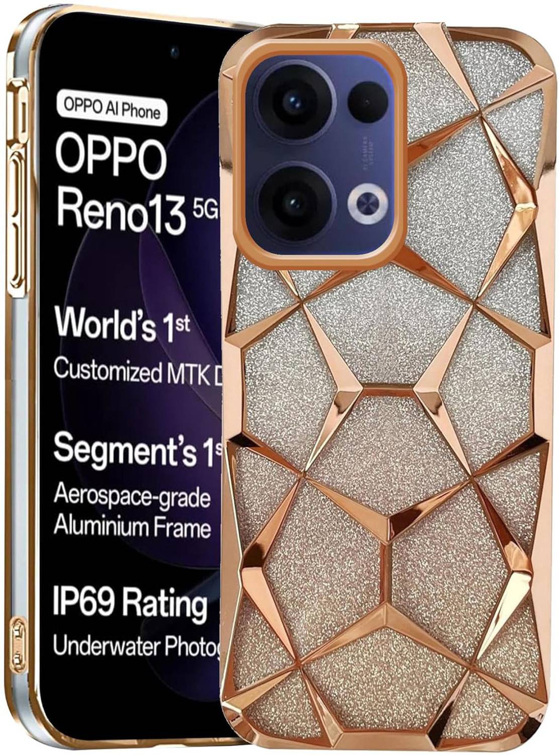 AMEYAA Back Cover for Oppo Reno 13 5G Luxury Electroplated Geometric 3D Cube Diamond Bling Shiny Soft Cover