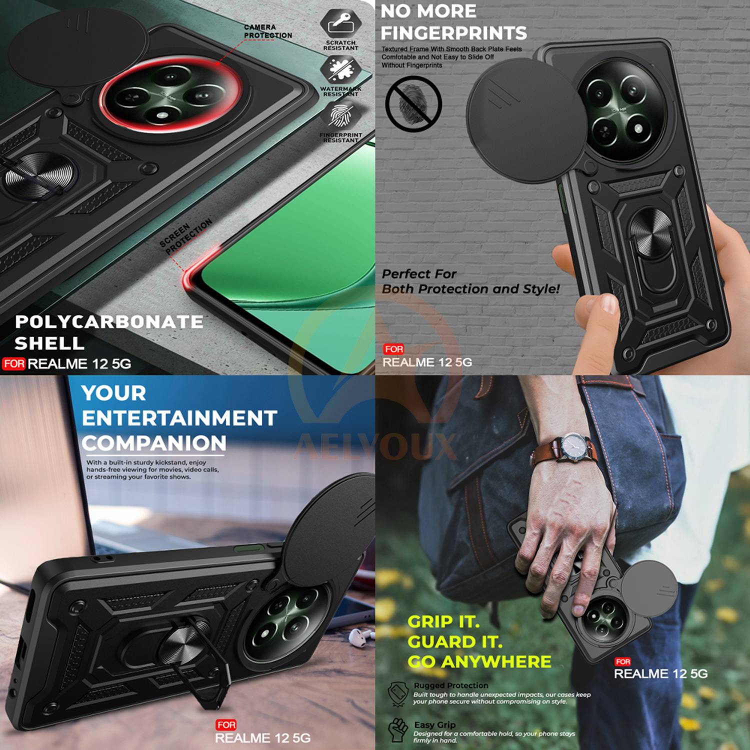 AelVouX Back Cover for Realme 12 5G Black - Image 5