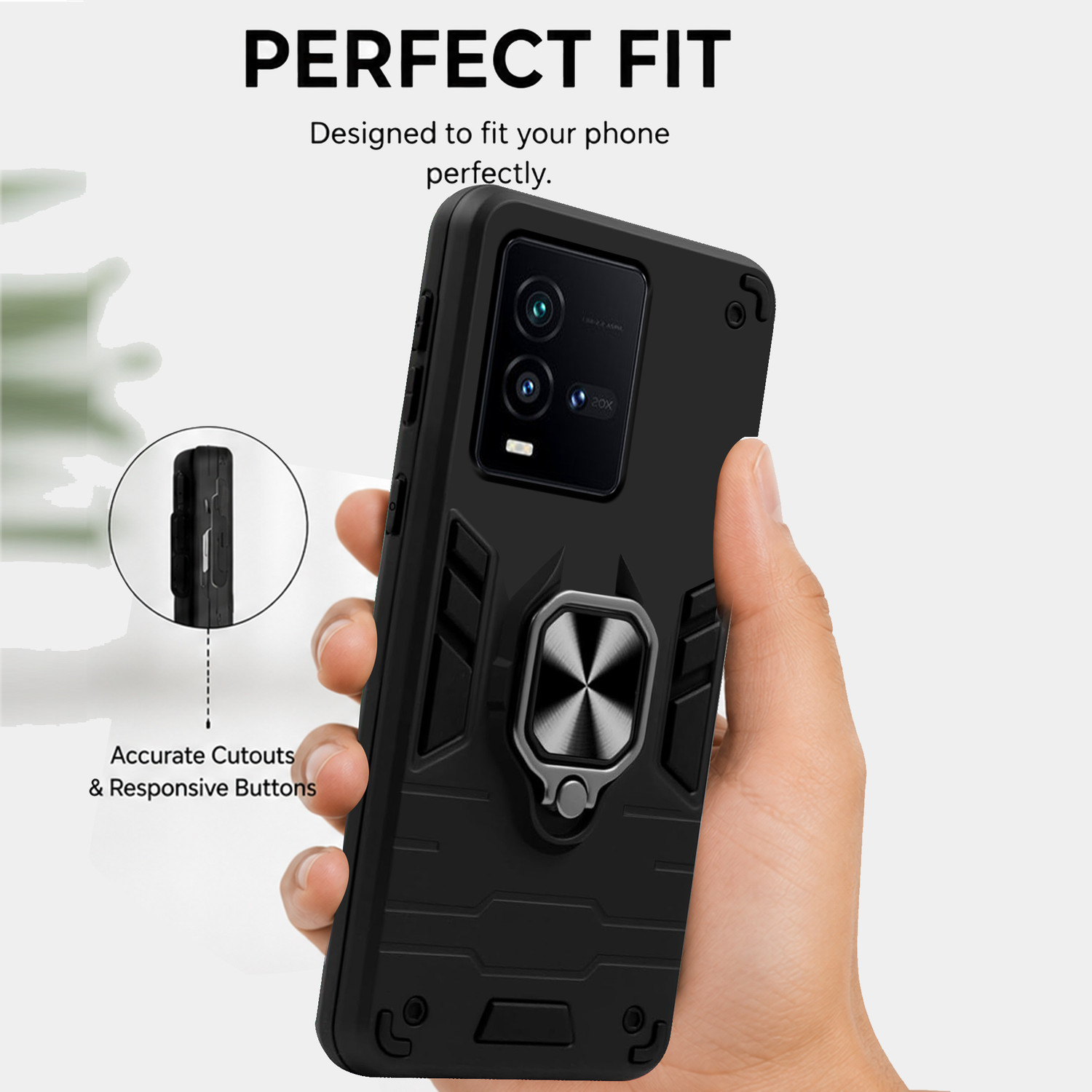 Image of CASETASTIC Back Cover for iQOO 9T 5G (Black, Shock Proof, Plastic, Pack of: 1)