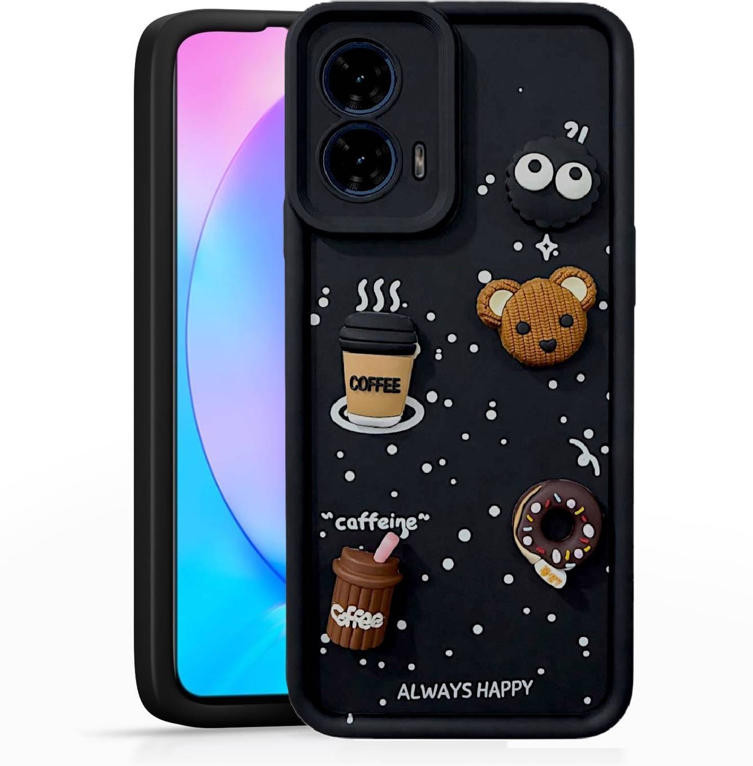 Binatge Back Cover for MOTOROLA MOTO G24 Power | Smile Taddy |3D Ball Bear |Milk cake |Coffee Case