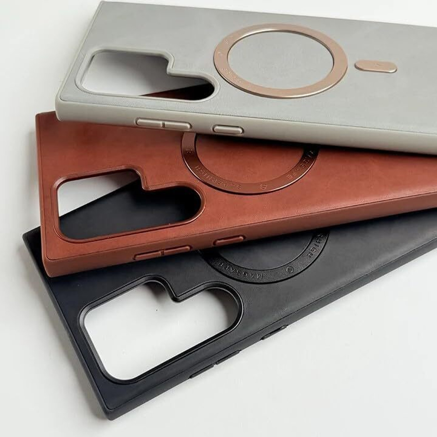 Image of VURIOZZ Back Cover for Samsung Galaxy S24 Ultra Tronzo Premium PU Leather Metel Magsafe Ring Case