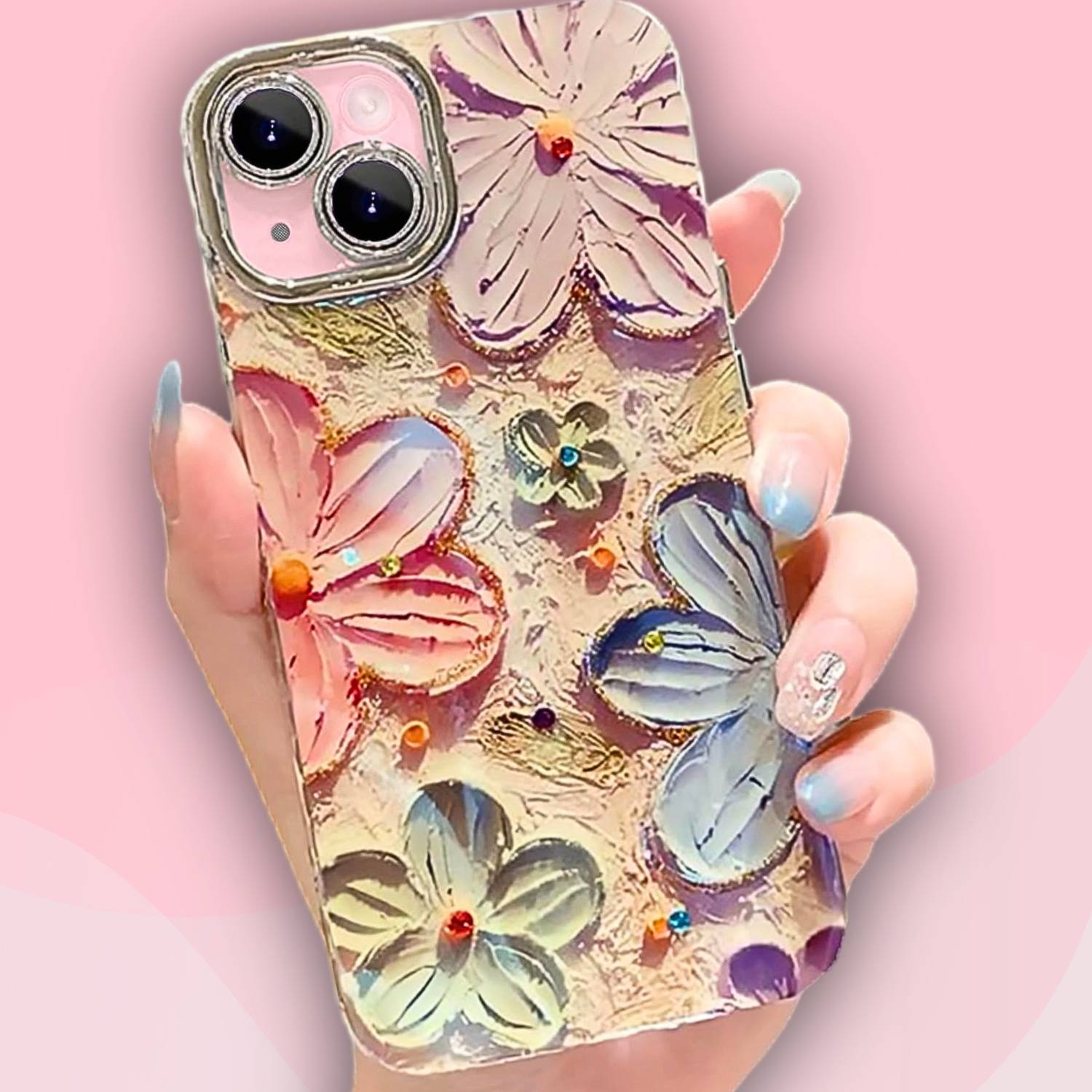 AEETZ Back Cover for iPhone 15 3d Cute Silicone Flower Plating