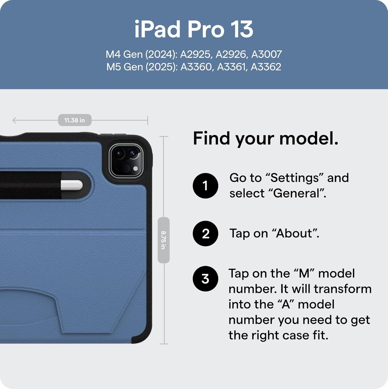 Image of ZUGU Back Cover for iPad Pro 13 (M4 /M5) 2024 /2025 Gen 7 /8 (A3360, A3361, A3362) (Model : A2925, A2926, A3007)
