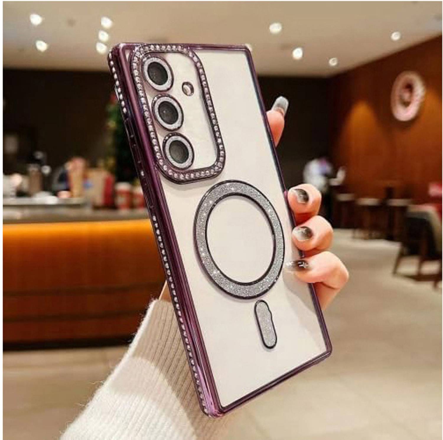 AMEYAA Back Cover for Samsung Galaxy A17 Magsafe Glitter Diamond Camera Protector,Luxury Plated