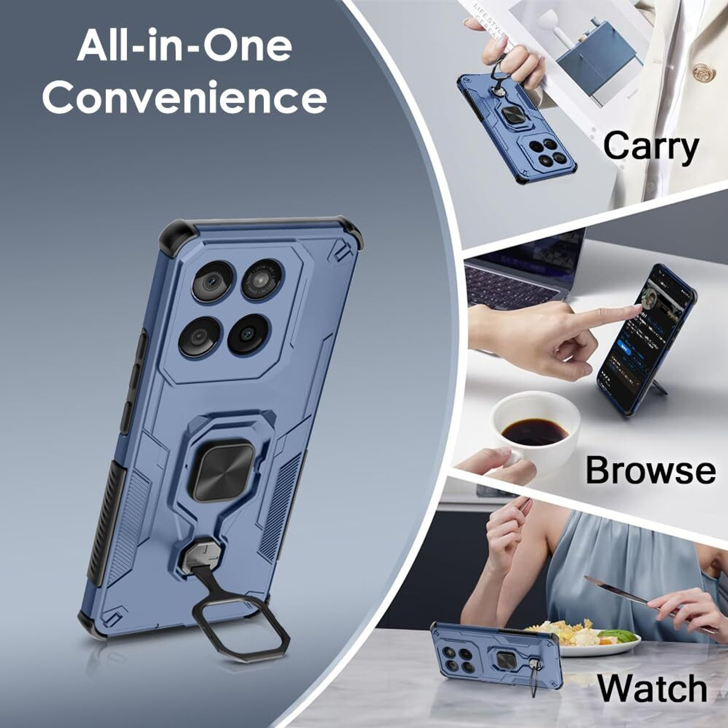 Image of SESS XUSIVE Back Cover for Motorola Moto Edge 60 Fusion 5G D5 Tough Armor Bumper Back Cover Case - Blue