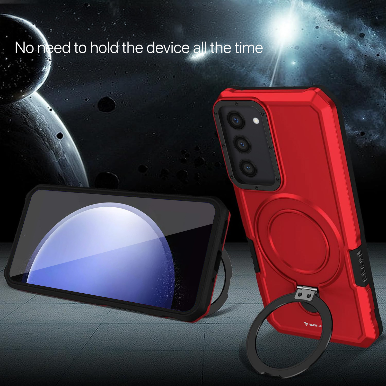 Image of Vaku Luxos Back Cover for Samsung Galaxy S23, Astor Military Grade Case with Rotable Ring Kickstand TPU Cover