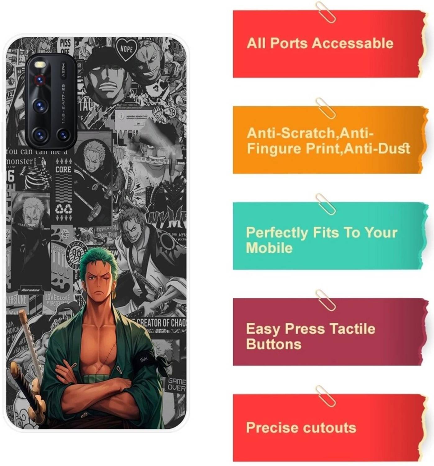 VKCase Back Cover for Vivo V19, V1933, RORONOA ZORO,PIRATE HUNTER