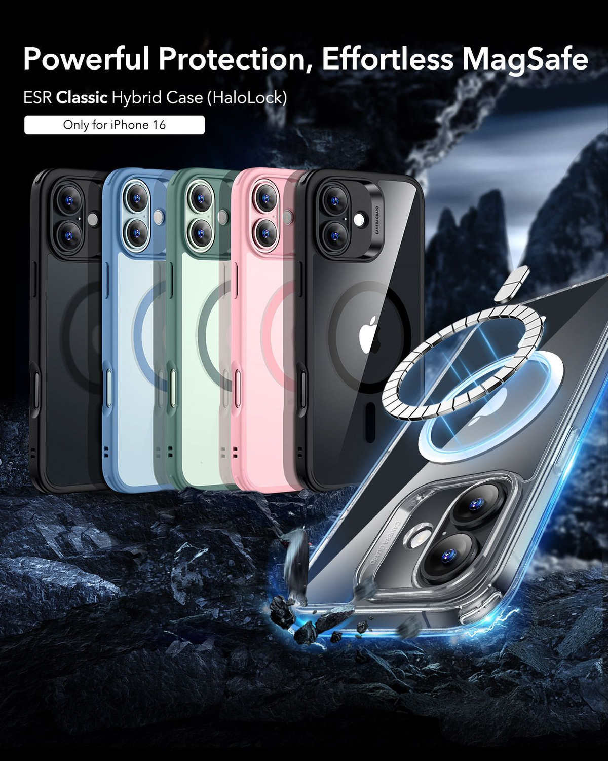 Image of ESR Back Cover for iPhone 16 Classic Case + Protector Set, MagSafe, Shockproof