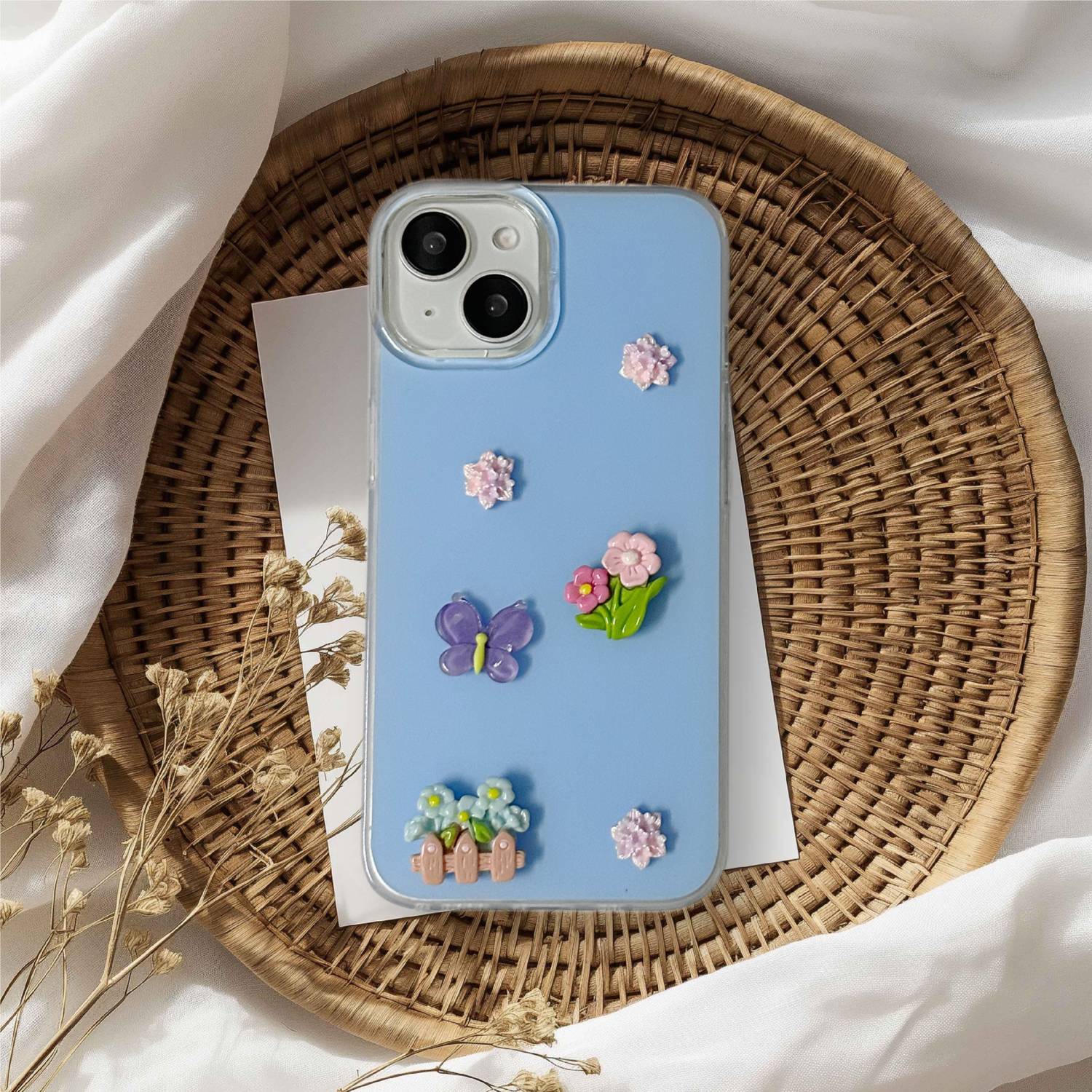 bafaon Back Cover for iPhone 13 Cute Handcrafted Flower & Butterfly 3D Case | Soft TPU Protective Back Cover