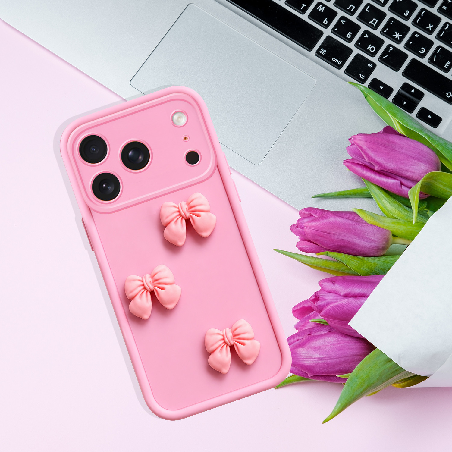 Image of MagicTrap Back Cover for Apple iPhone 17 Pro Cute 3D Bow Design Camera Protection Lightweight Slim Cover for Girls