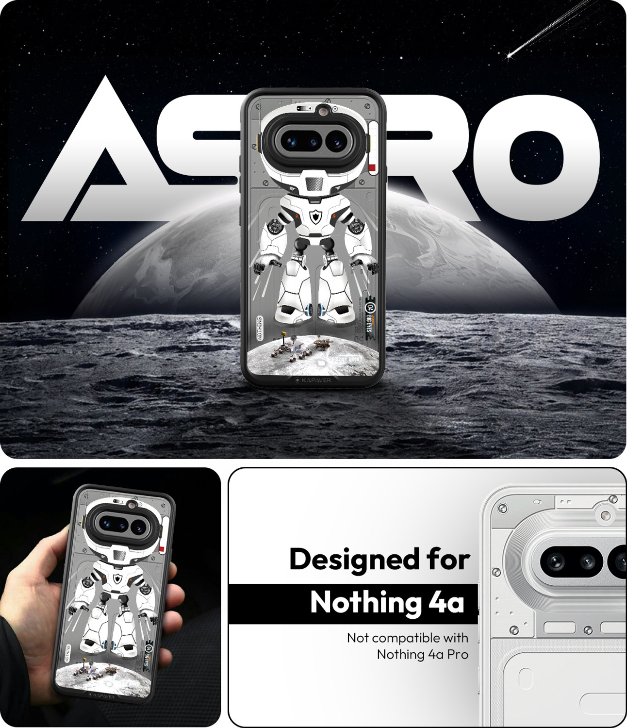 Image of Kapaver Back Cover for Nothing Phone 4a (Black, Shock Proof, Plastic, Polycarbonate, Pack of: 1)