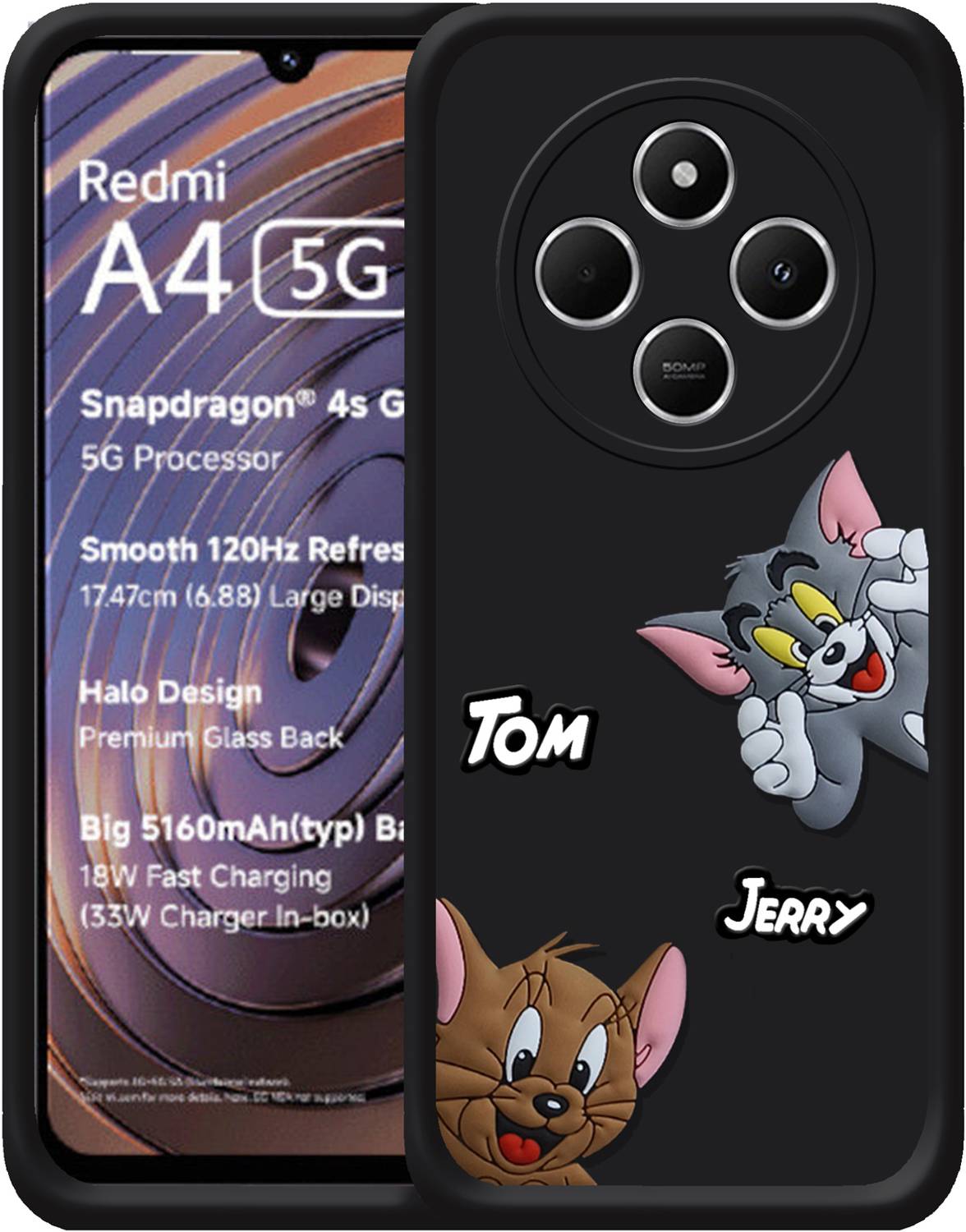 AMEYAA Back Cover for Poco C75, Redmi A4, Redmi 14C Soft Silicone 3D Cute Tom & Jerry Cartoon Full Protective